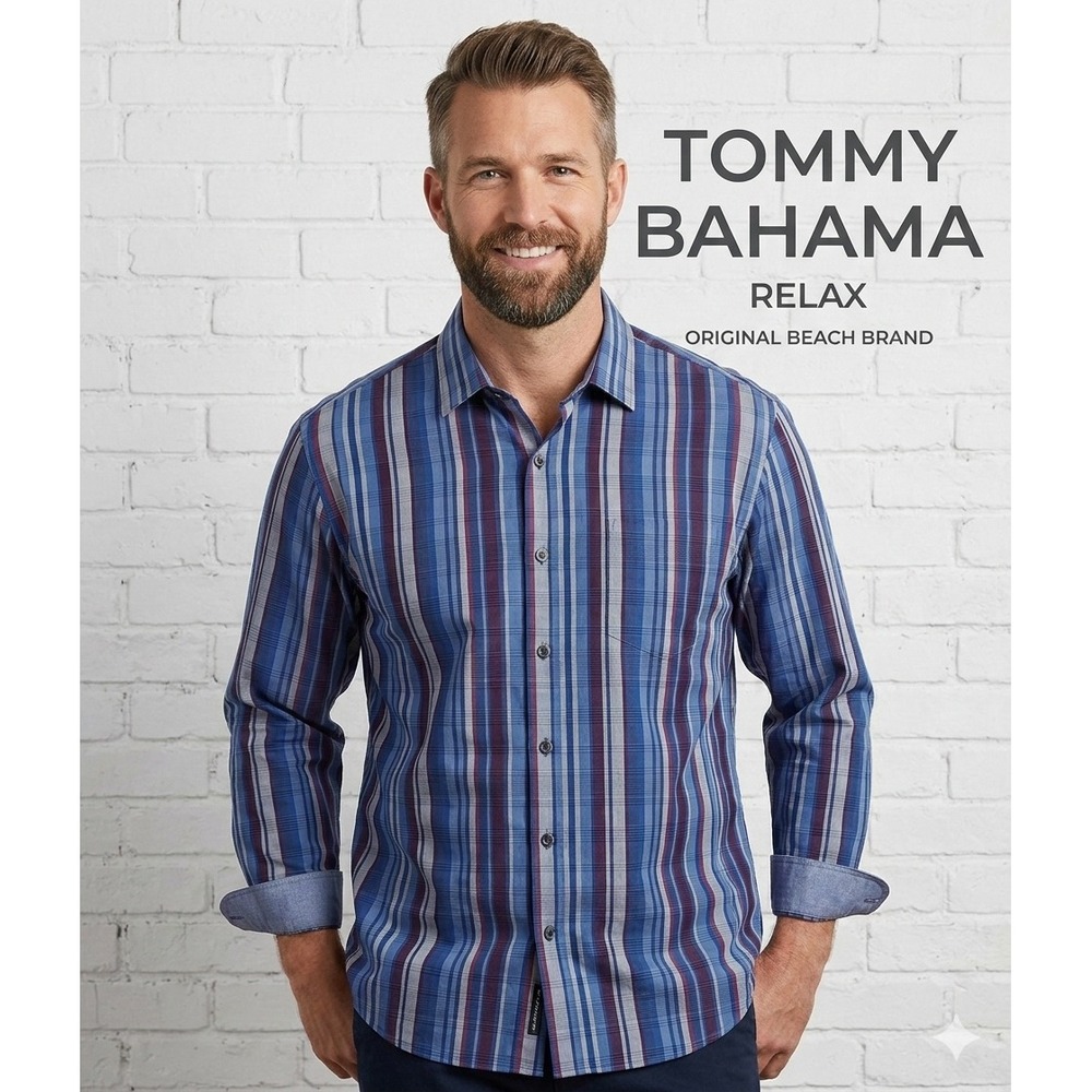 🔥Tommy Bahama💰Stripe Breaker silk blend Shirt XL Blue Dark Cobalt NWT$145